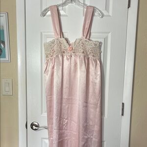 Vintage Intimate concepts Terry Russo satin pink maxi nightgown lace detailed LG